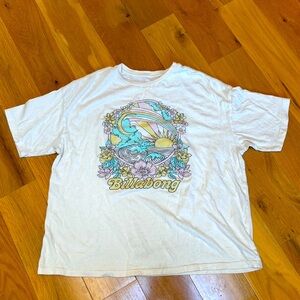 Billabong Ivory T-Shirt-Soft Pastel Floral Beach Scene-Relaxed Fit M/L/XL-Unisex